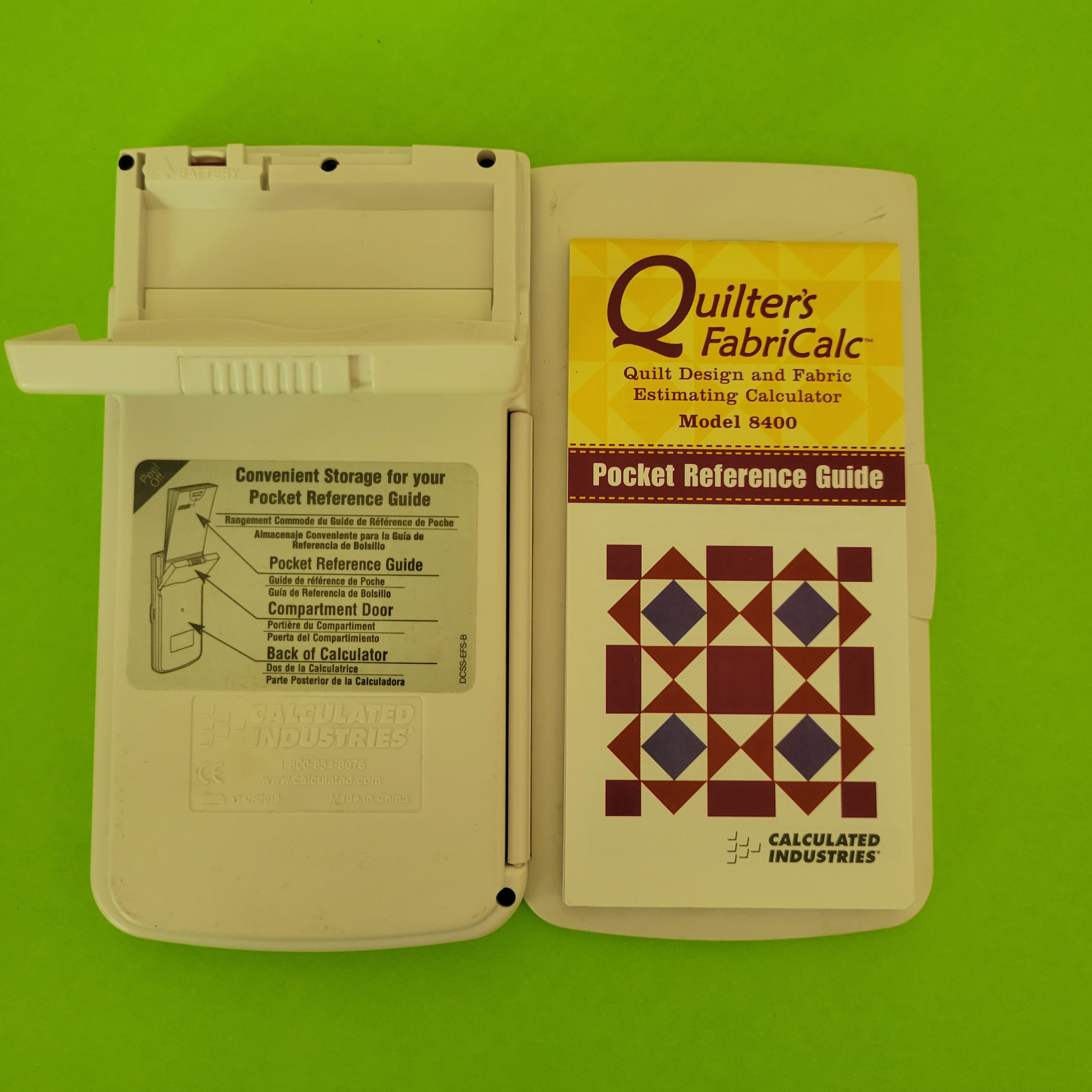 An image of the manuel of a Calculated Industries Quilter's Fabricalc calculator